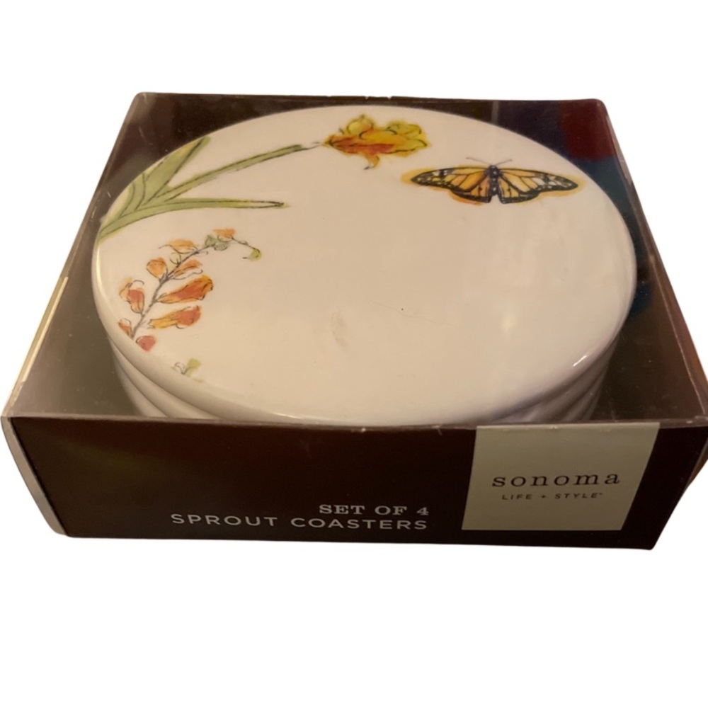 Coasters Set of 4 Spring Theme: Butterfly & Dragonfly W/Flower 4 1/4" KOHL'S NEW